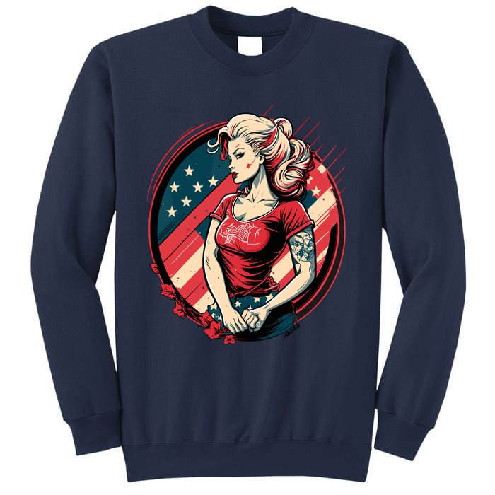 Vintage Tattoo Pinup Flag Rebellious Playful American Sweatshirt