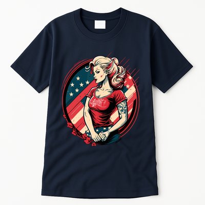 Vintage Tattoo Pinup Flag Rebellious Playful American Tall T-Shirt