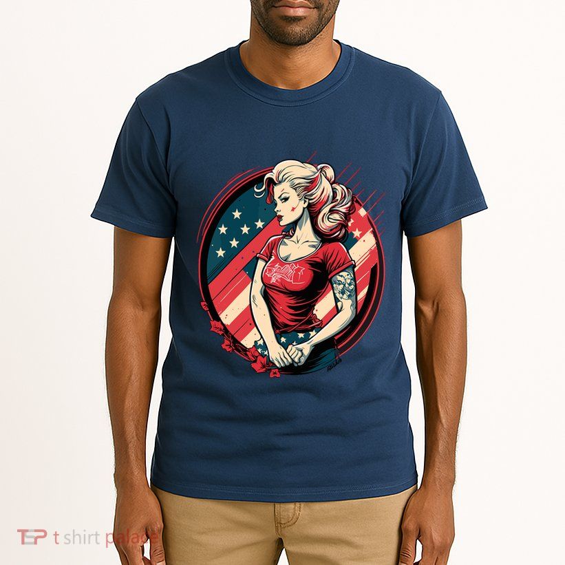 Vintage Tattoo Pinup Flag Rebellious Playful American Tall T-Shirt