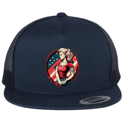 Vintage Tattoo Pinup Flag Rebellious Playful American Flatbill Hat
