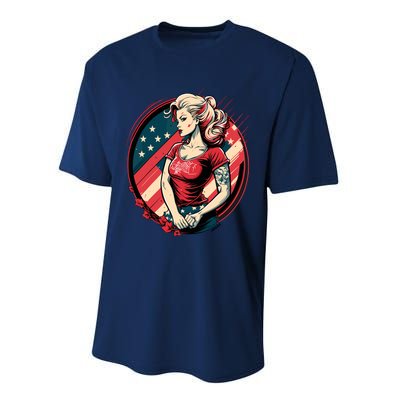 Vintage Tattoo Pinup Flag Rebellious Playful American Performance Sprint T-Shirt