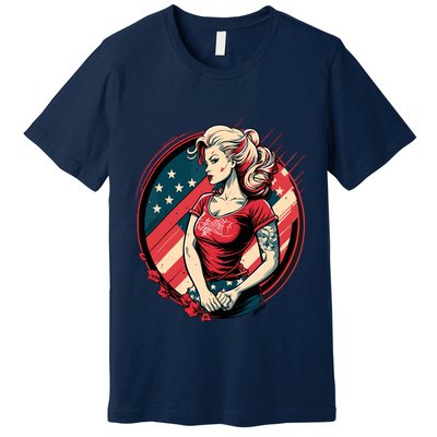 Vintage Tattoo Pinup Flag Rebellious Playful American Premium T-Shirt