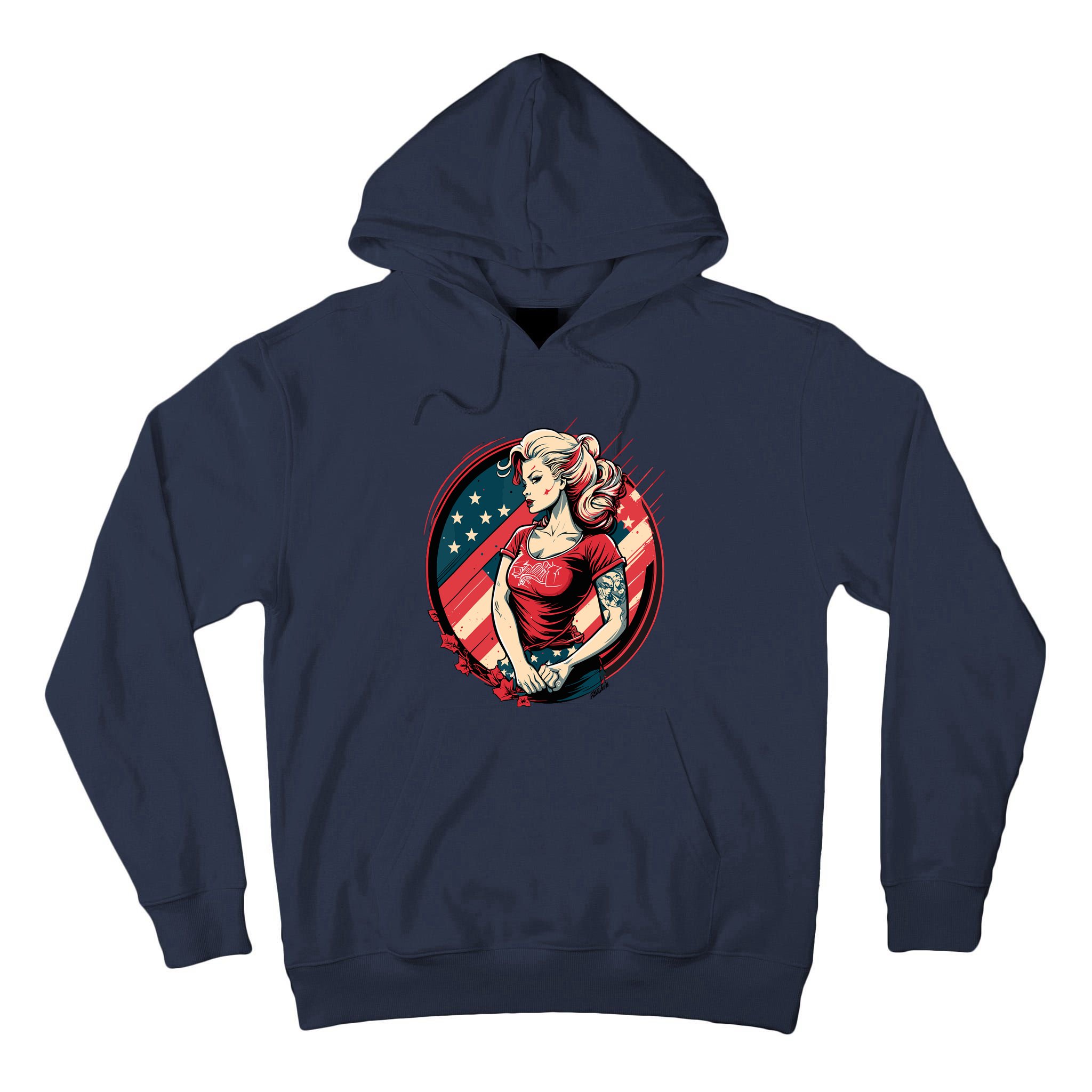 Vintage Tattoo Pinup Flag Rebellious Playful American Tall Hoodie