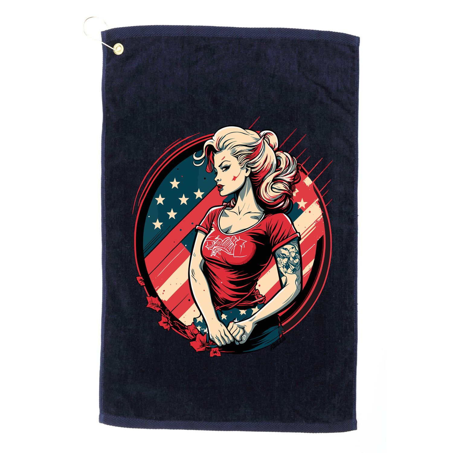 Vintage Tattoo Pinup Flag Rebellious Playful American Golf Towel