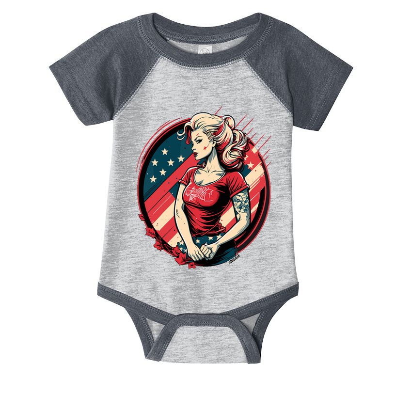 Vintage Tattoo Pinup Flag Rebellious Playful American Infant Baby Jersey Bodysuit