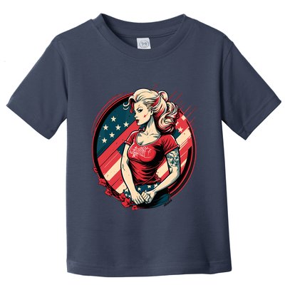 Vintage Tattoo Pinup Flag Rebellious Playful American Toddler T-Shirt