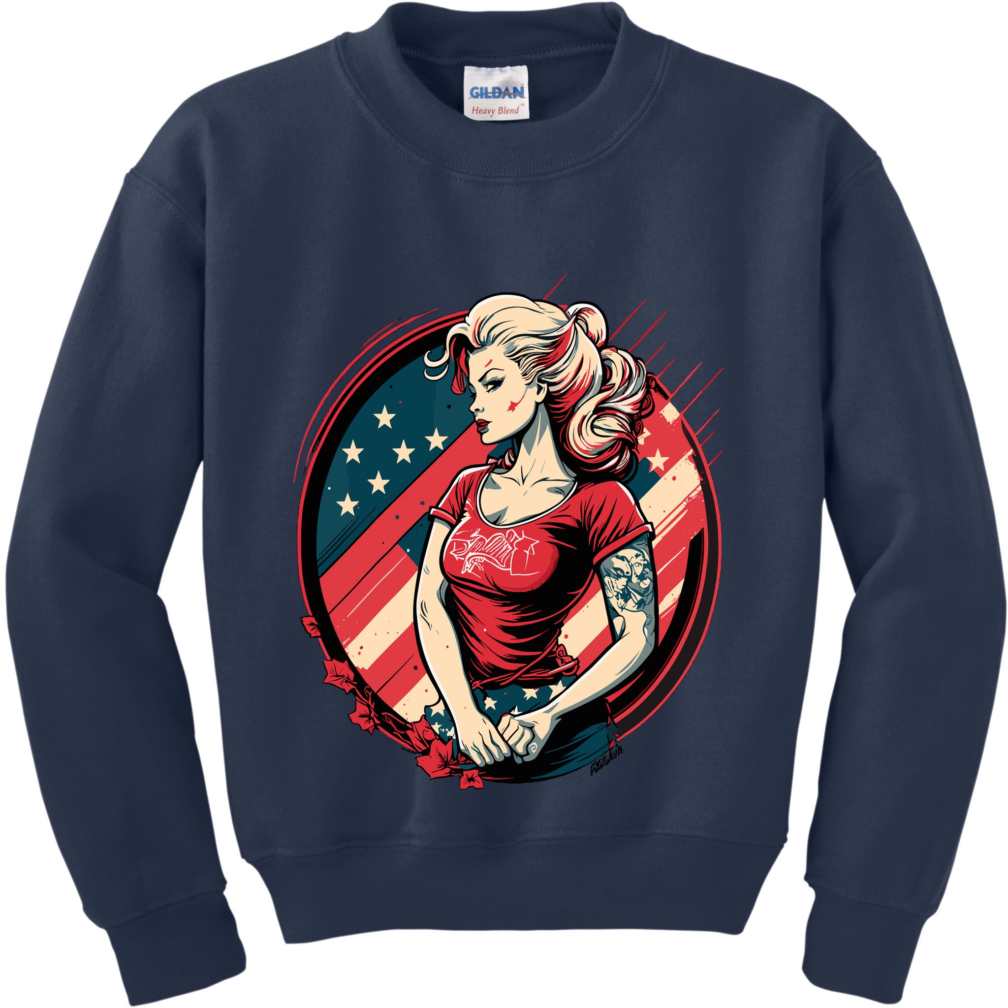 Vintage Tattoo Pinup Flag Rebellious Playful American Kids Sweatshirt