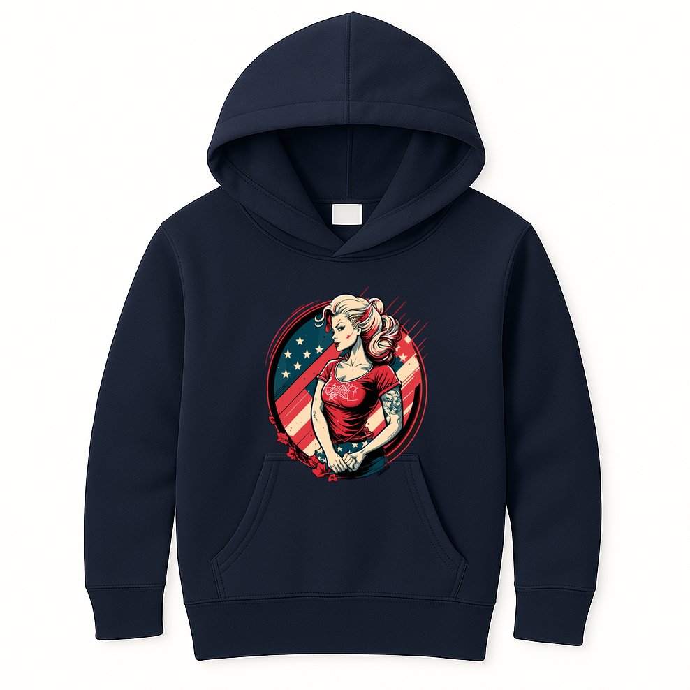 Vintage Tattoo Pinup Flag Rebellious Playful American Kids Hoodie