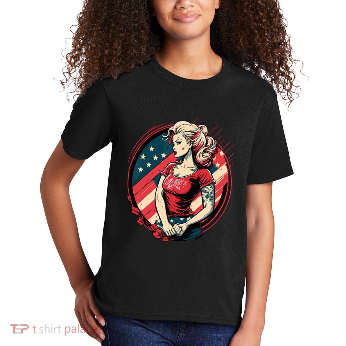 Vintage Tattoo Pinup Flag Rebellious Playful American Kids T-Shirt