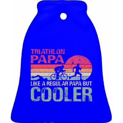 Vintage Triathlon Papa Swim Bike Run Dad Triathletes Father Cute Gift Ceramic Bell Ornament