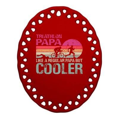 Vintage Triathlon Papa Swim Bike Run Dad Triathletes Father Cute Gift Ceramic Oval Ornament