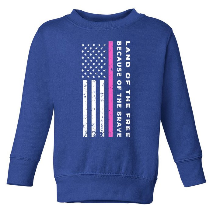 Vintage Thin Pink Line Land Of The Free Because Of The Brave Great Gift Toddler Sweatshirt