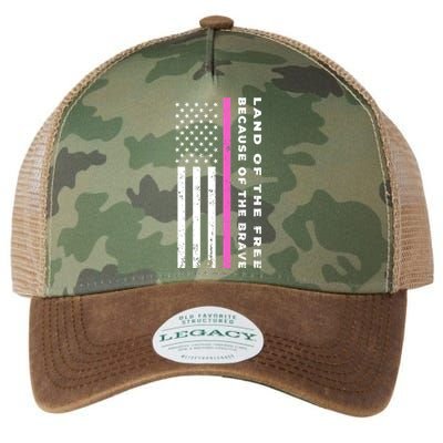 Vintage Thin Pink Line Land Of The Free Because Of The Brave Gift Legacy Tie Dye Trucker Hat