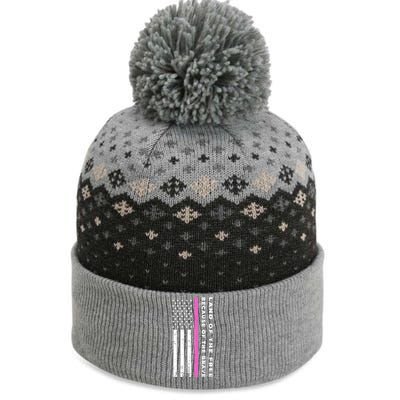 Vintage Thin Pink Line Land Of The Free Because Of The Brave Gift The Baniff Cuffed Pom Beanie