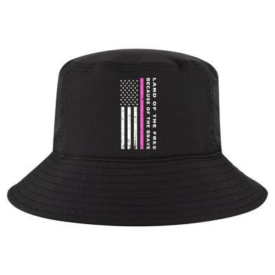 Vintage Thin Pink Line Land Of The Free Because Of The Brave Gift Cool Comfort Performance Bucket Hat