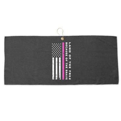 Vintage Thin Pink Line Land Of The Free Because Of The Brave Gift Large Microfiber Waffle Golf Towel