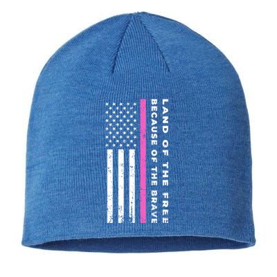 Vintage Thin Pink Line Land Of The Free Because Of The Brave Gift Sustainable Beanie