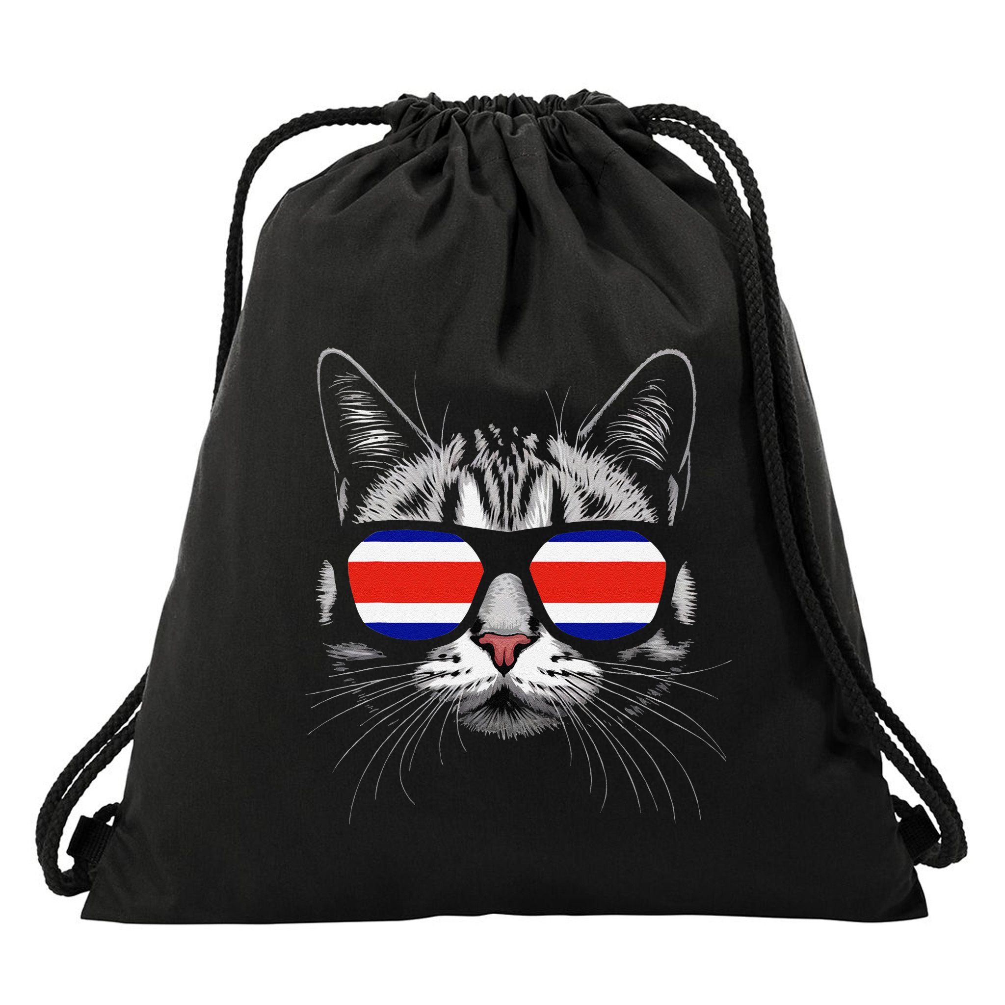 Vacation Tropical Pura Vida Cat Sunglasses Costa Rica Flag .Png Drawstring Bag