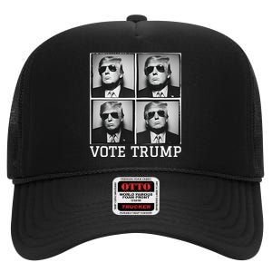 Vote Trump Photobooth Badass Trump In Sunglasses High Crown Mesh Back Trucker Hat