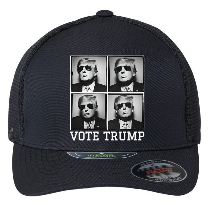 Vote Trump Photobooth Badass Trump In Sunglasses Flexfit Unipanel Trucker Cap