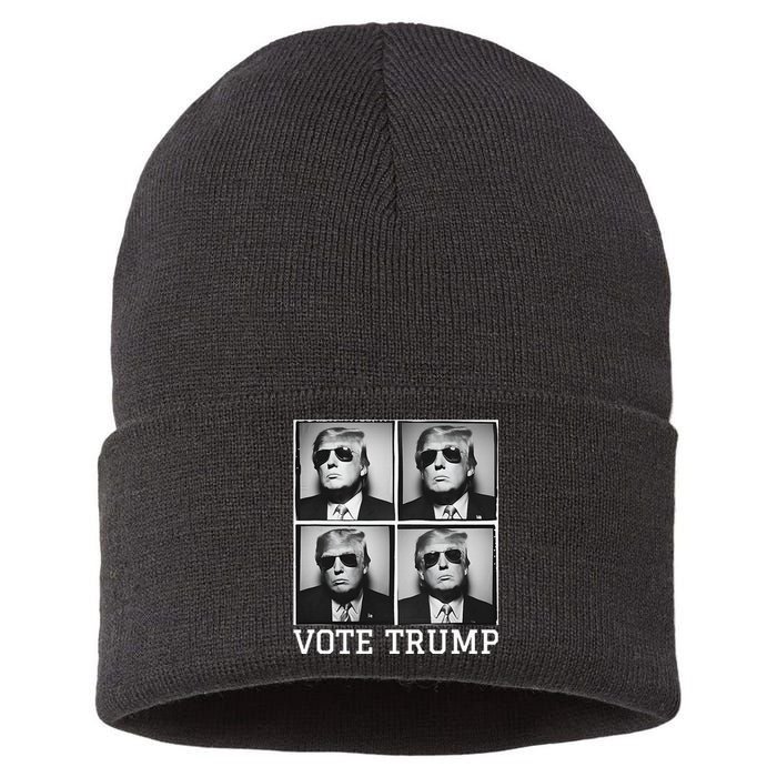 Vote Trump Photobooth Badass Trump In Sunglasses Sustainable Knit Beanie