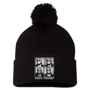 Vote Trump Photobooth Badass Trump In Sunglasses Pom Pom 12in Knit Beanie