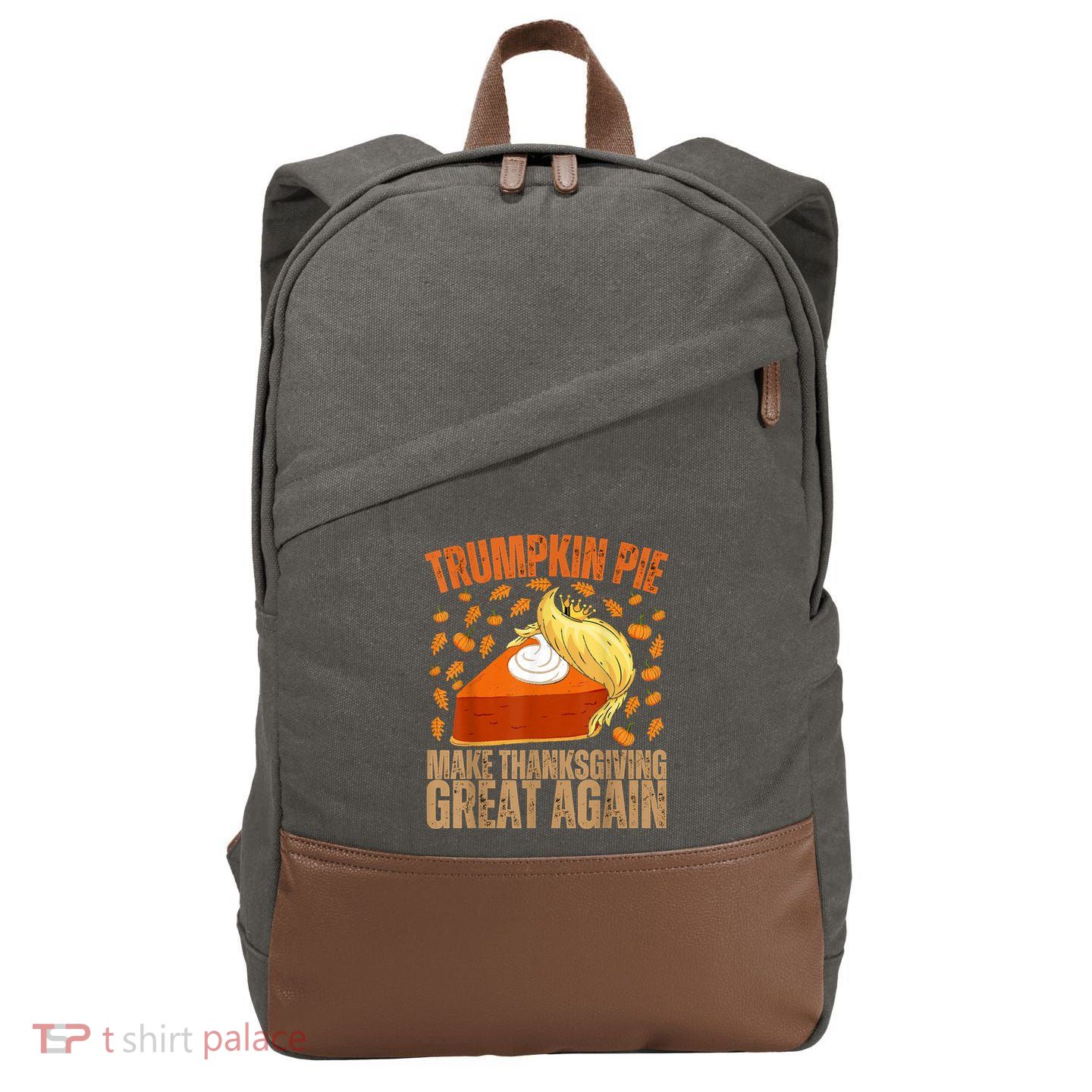 Vintage Trumpkin Pie Make Thanksgiving Great Again Funny Trump Support Tee Cotton Canvas Backpack