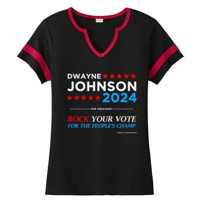 Vote The Rock 2024 President Dwayne Johnson Election (Black) Ladies Halftime Notch Neck Tee