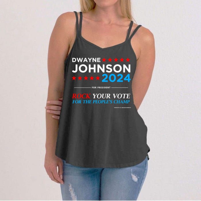 Vote The Rock 2024 President Dwayne Johnson Election (Black) Women's Strappy Tank