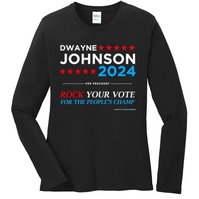 Vote The Rock 2024 President Dwayne Johnson Election (Black) Ladies Long Sleeve Shirt