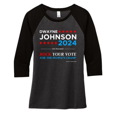 Vote The Rock 2024 President Dwayne Johnson Election (Black) Women's Tri-Blend 3/4-Sleeve Raglan Shirt