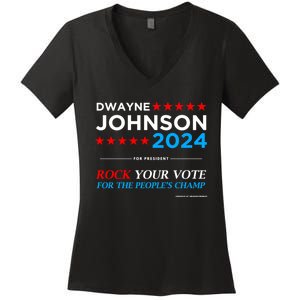 Vote The Rock 2024 President Dwayne Johnson Election (Black) Women's V-Neck T-Shirt