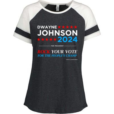 Vote The Rock 2024 President Dwayne Johnson Election (Black) Enza Ladies Jersey Colorblock Tee