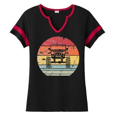 Vintage Truck Retro Sunset 4x4 Car Off Road Ladies Halftime Notch Neck Tee