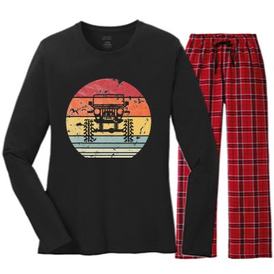 Vintage Truck Retro Sunset 4x4 Car Off Road Women's Long Sleeve Flannel Pajama Set 