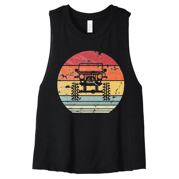 Vintage Truck Retro Sunset 4x4 Car Off Road Women's Racerback Cropped Tank