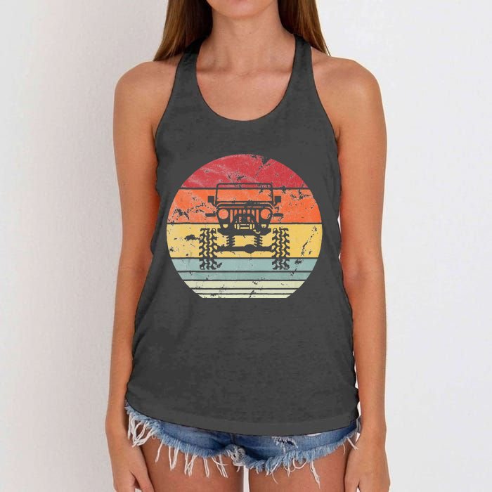 Vintage Truck Retro Sunset 4x4 Car Off Road Women's Knotted Racerback Tank