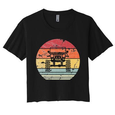 Vintage Truck Retro Sunset 4x4 Car Off Road Women's Crop Top Tee