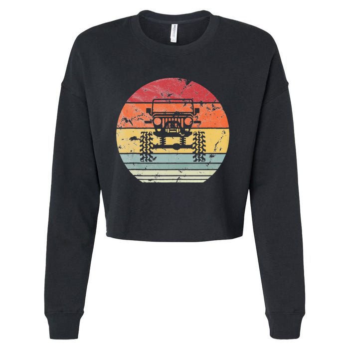 Vintage Truck Retro Sunset 4x4 Car Off Road Cropped Pullover Crew