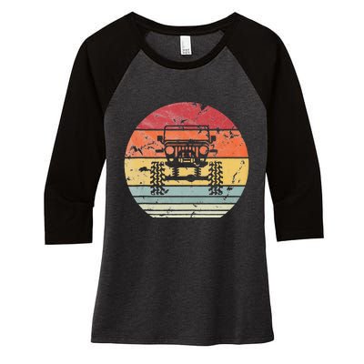 Vintage Truck Retro Sunset 4x4 Car Off Road Women's Tri-Blend 3/4-Sleeve Raglan Shirt