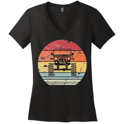 Vintage Truck Retro Sunset 4x4 Car Off Road Women's V-Neck T-Shirt