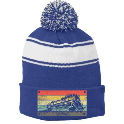 Vintage Train Railroad Retro Gift Railroad Engineer Gift Meaningful Gift Stripe Pom Pom Beanie