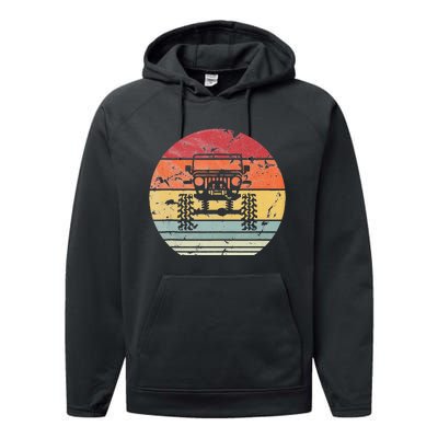 Vintage Truck Retro Sunset 4x4 Car Off Road Performance Fleece Hoodie