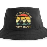 Vintage They See Me Rollin They Hatin Funny Golf Cart Meme Sustainable Bucket Hat