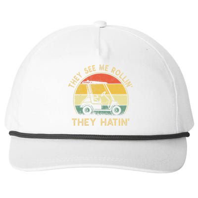 Vintage They See Me Rollin They Hatin Funny Golf Cart Meme Snapback Five-Panel Rope Hat