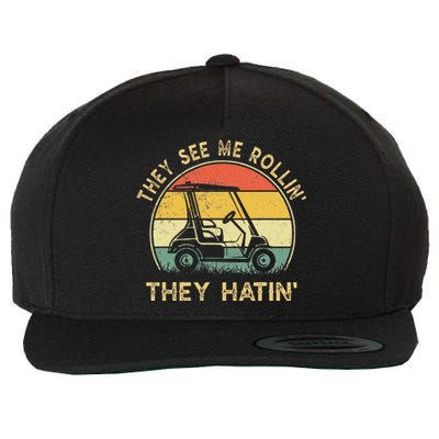 Vintage They See Me Rollin They Hatin Funny Golf Cart Meme Wool Snapback Cap