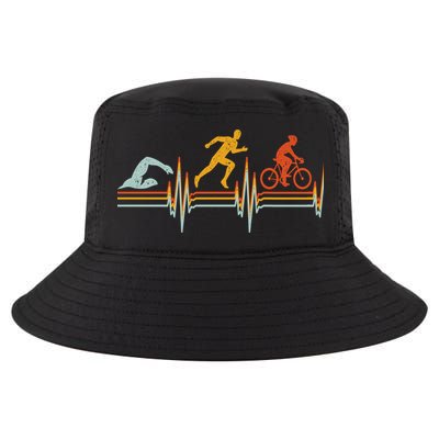Vintage Triathlon Swim Bike Run Triathlete Heartbeat Cute Gift Cool Comfort Performance Bucket Hat
