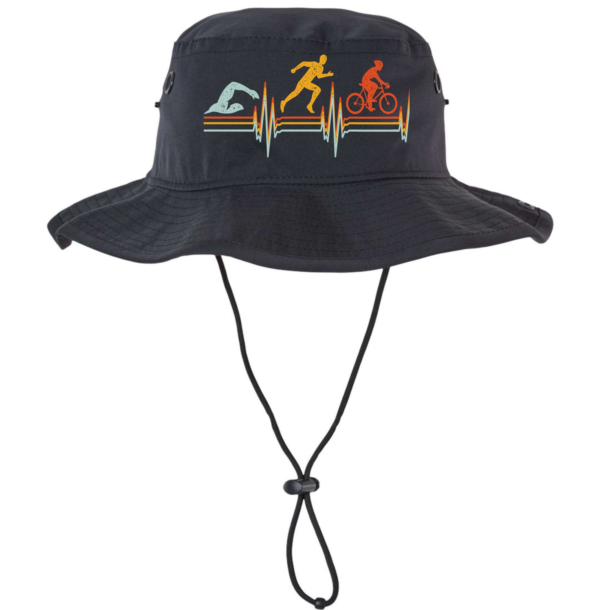 Vintage Triathlon Swim Bike Run Triathlete Heartbeat Cute Gift Bucket Hat
