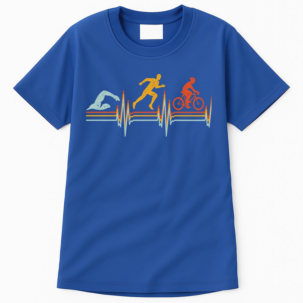 Vintage Triathlon Swim Bike Run Triathlete Heartbeat Cute Gift Tall T-Shirt