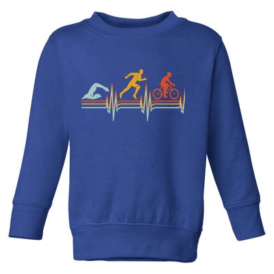 Vintage Triathlon Swim Bike Run Triathlete Heartbeat Cute Gift Toddler Sweatshirt